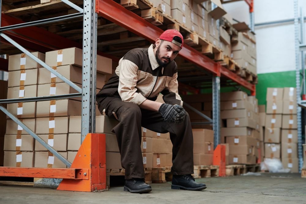 Worker managing organized resources with clear labels